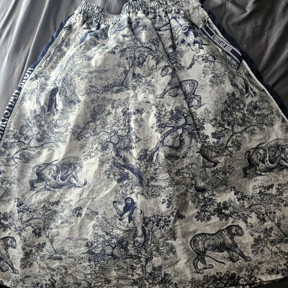Dior Blue and White Toile Print Midi Skirt